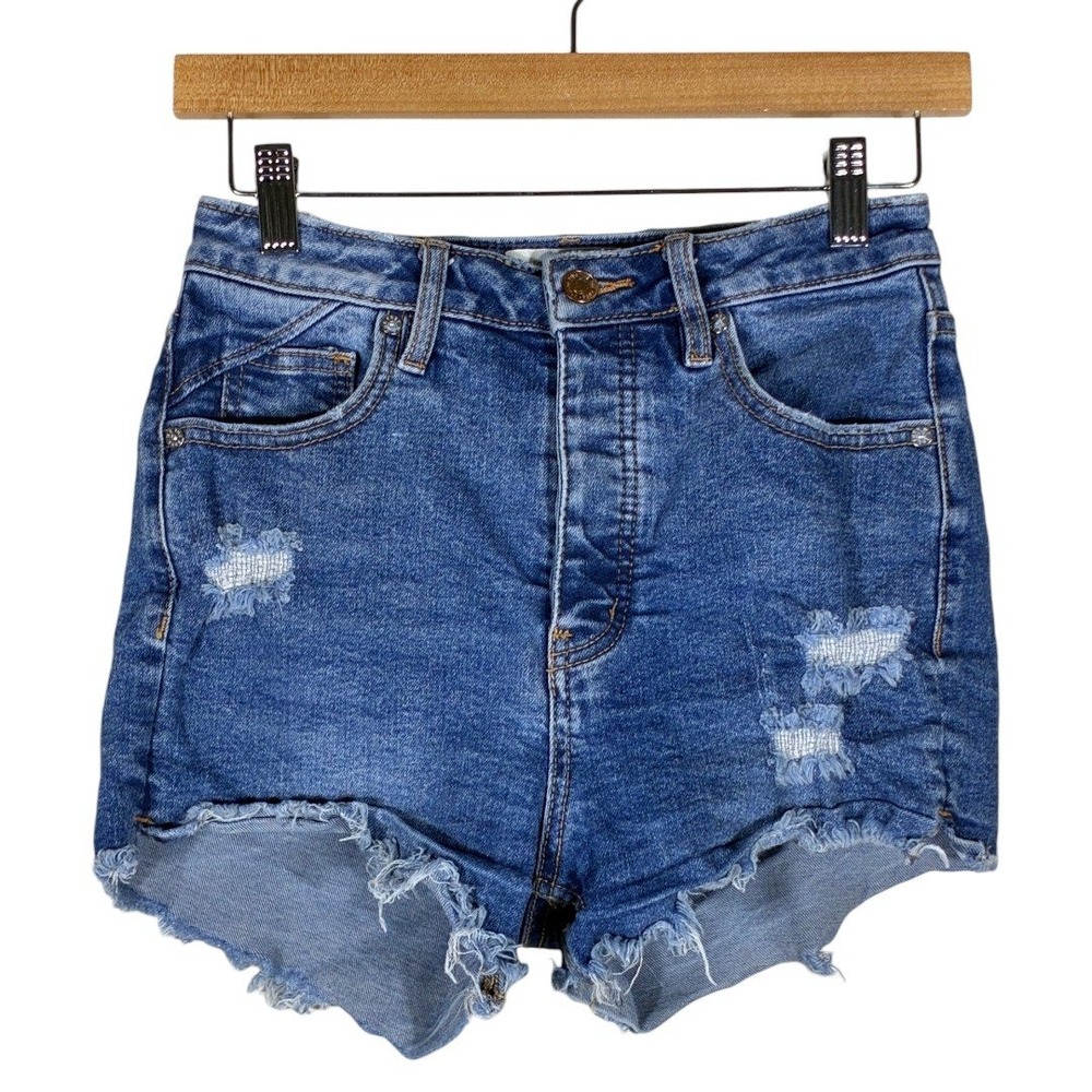 We The Free Distressed Raw Hem Denim Shorts Medium Wash Festival Boho Size 25